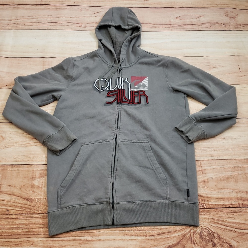 Quiksilver Sweater Mens Large Gray Outdoor‎ Hooded Surf Surfing Sweatshirt Adult